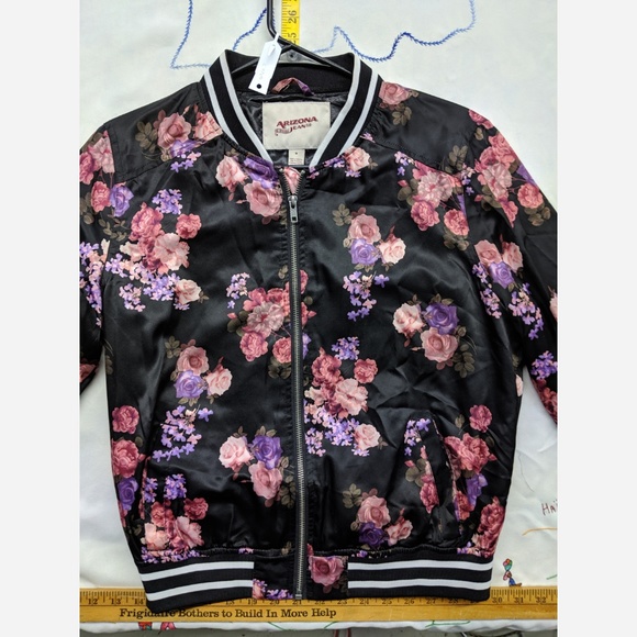 Arizona Jeans Co Black Floral Bomber Jacket - Picture 2 of 5